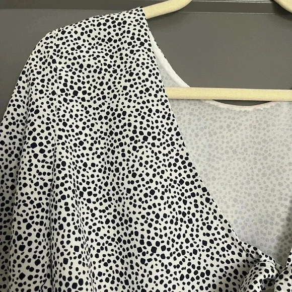 Zara Dots Print V-Neck Elbow Sleeve Open Back Romper White Black Size S - Picture 8 of 12